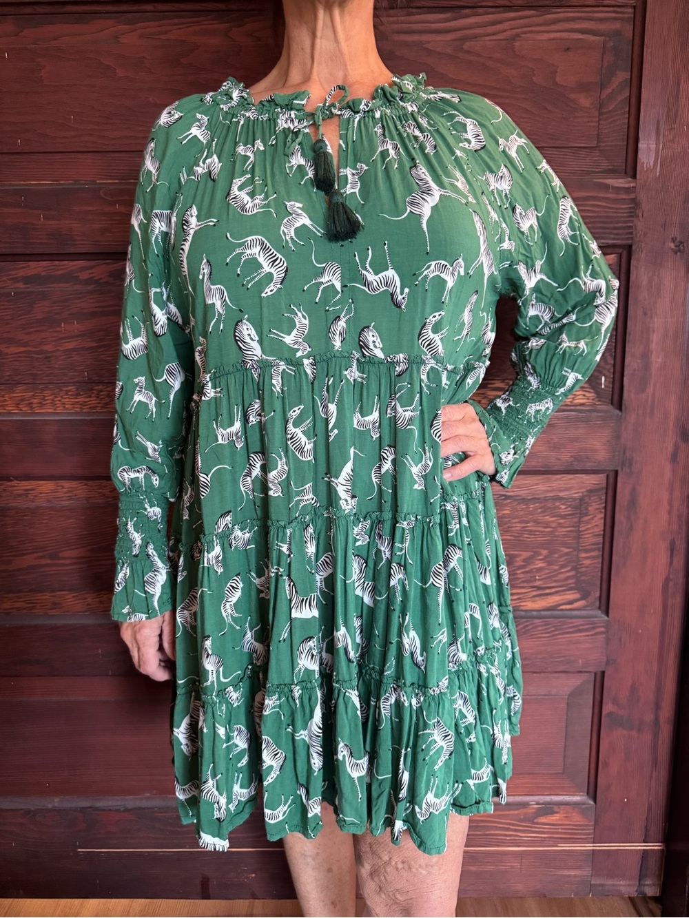Green Zebra Print Tiered Smock Dress